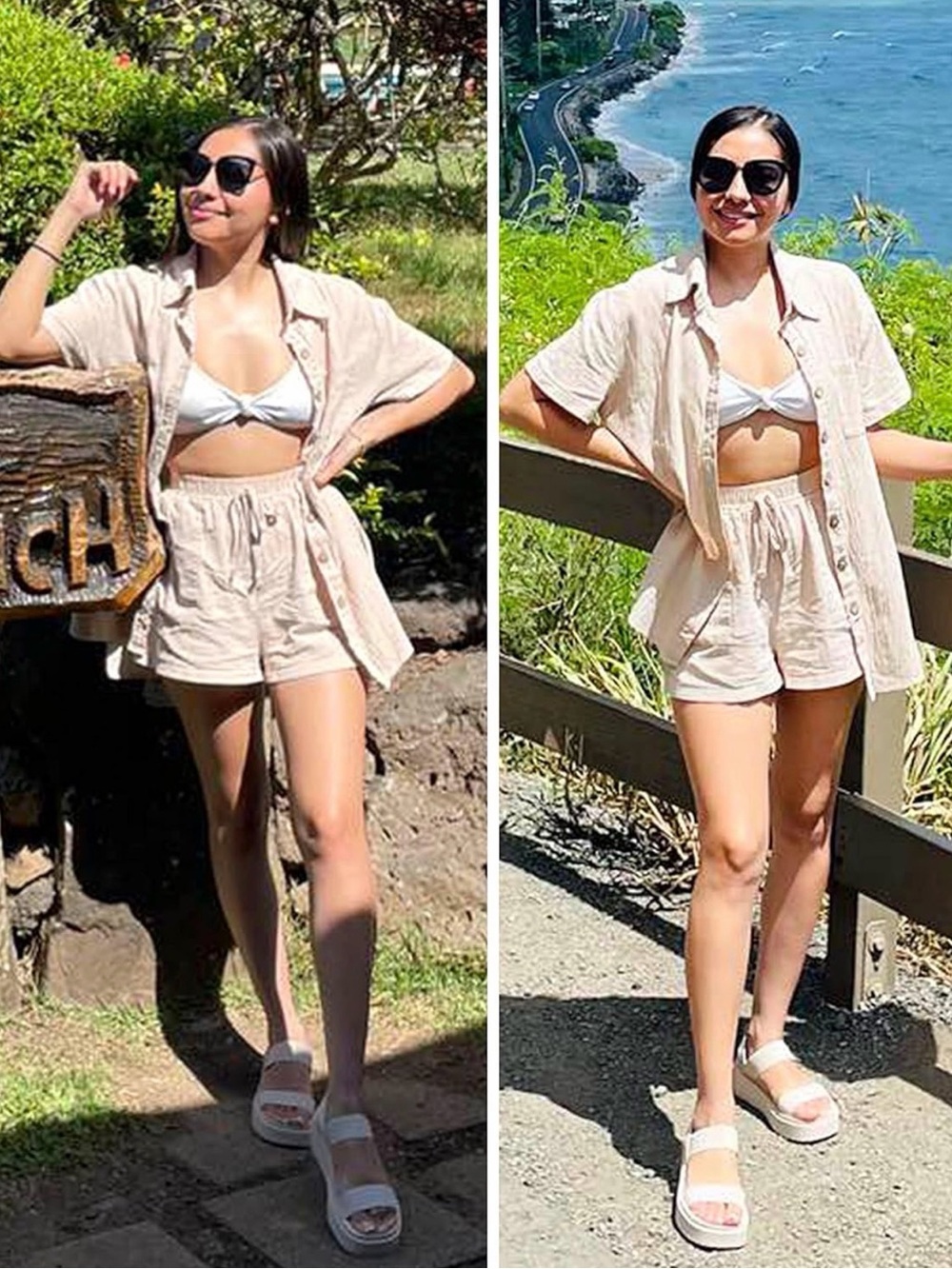 NWT Beige Summer Cotton Linen Short Sets 2 Piece Shorts Top Lounge Beach, L - Picture 2 of 9